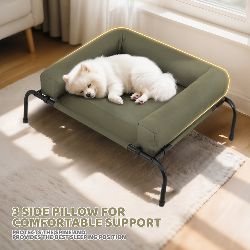 Portable Elevated Pet Bed Dog Cot Bed With Removable Bolster, Extra Small (35.5" W x 25.5" D x 7.5" H), Dark Green