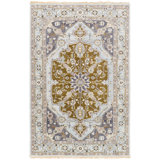 Zeus Hand Knotted Wool Oriental Area Rug in Slate/Yellow