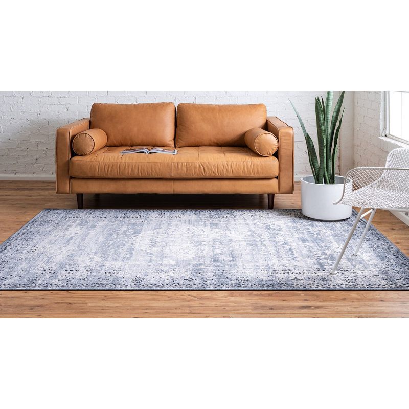 Tapis transitionnel Parrado couleur denim, Rectangle 6 pi x 9 pi