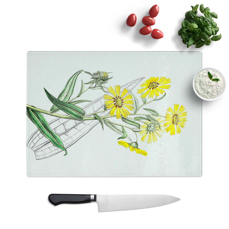 Tempered Glass Yellow Daisies Chopping Board, 39 cm W x 28.5 cm L