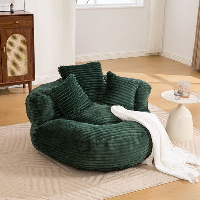 Fauteuil à billes pour adultes et velours côtelé doux, 3 coussins, dossier haut, mousse à densité élevée, velours côtelé pour la chambre à coucher, dossier, ergonomie, sieste parfaite