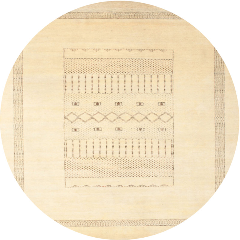 Tapis contemporain crème / brun, Rond 8 pi