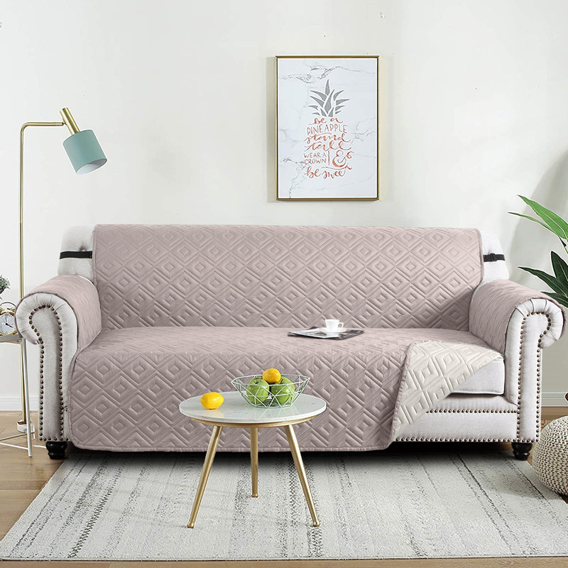 Waterproof Reversible Sofa Cover Quilted Anti-Slip Couch Protector with Adjustable Strap, Beige/Cream
