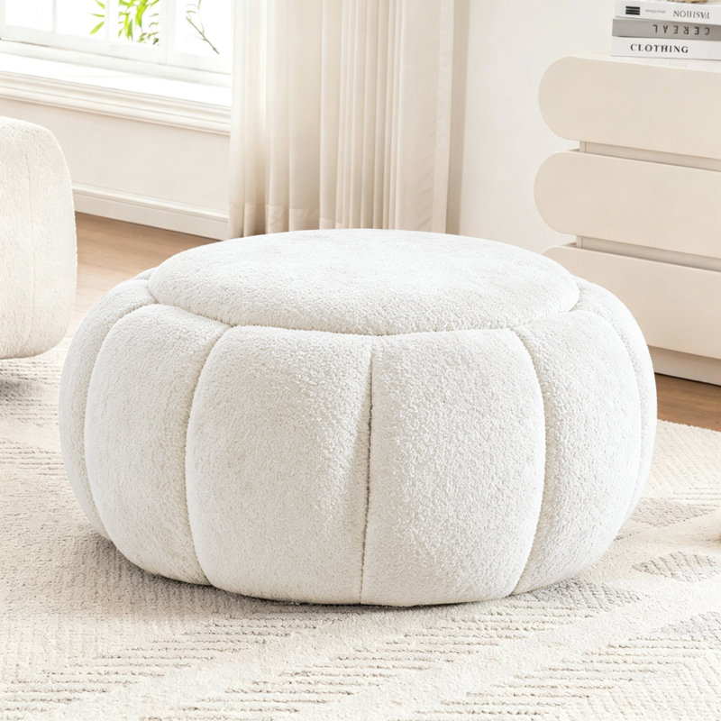 Repose-pieds rembourré avec rangement, Teddy Beige