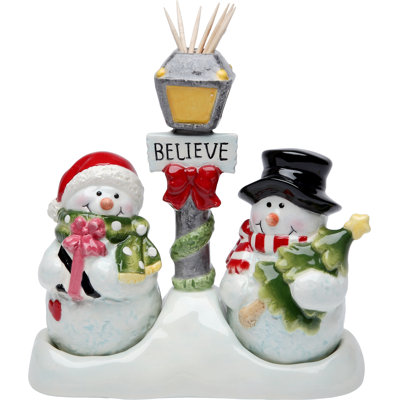 Snowman Salt and Pepper with Toothpick Holder