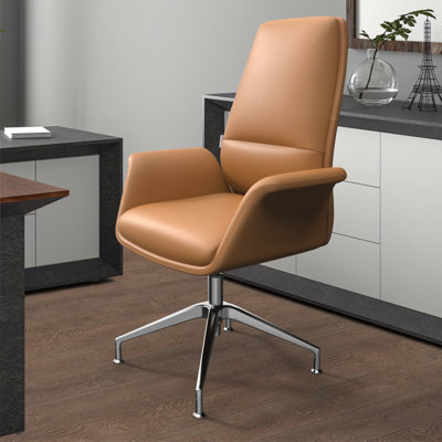 Orren Ellis Ingertha Modern Executive Leather Office Chair – Ergonomic Mid-Back Desk & Conference Seating with Fixed Arms, Swivel Base, and Adjustable Height 
