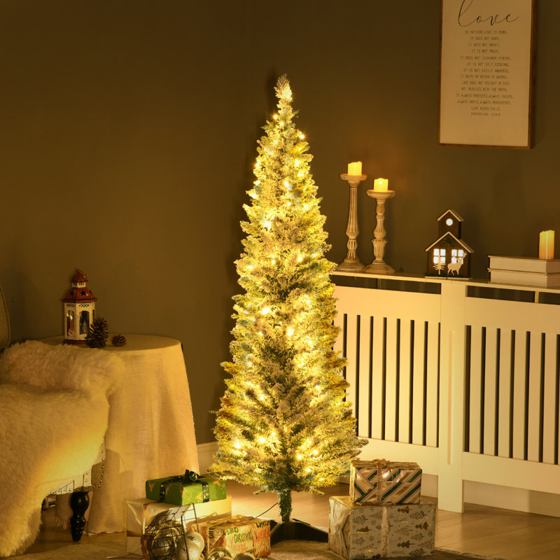 Sapin de Noël artificiel mince de 5 pi avec 110 lumières DEL blanc chaud et 294 pointes pour décoration de Noël HOMcom