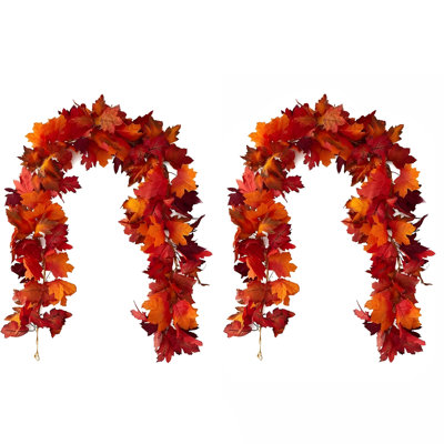 2 Pack Fall Garland Maple Leaf, 5.74Ft/Piece Hanging Vine Garland Artificial Autumn Foliage Garland Thanksgiving Decor For Home Wedding Fireplace Party Christmas