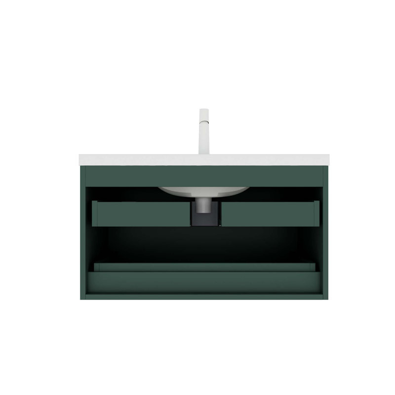Meuble-lavabo de salle de bain avec lavabo, armoire de rangement flottante murale moderne avec 2 tiroirs, lavabo en céramique blanche sans robinet