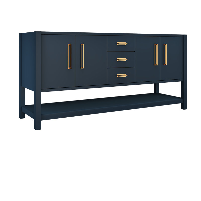 Kiawah Double Bath Vanity, Hague Blue, Satin Gold, 72"