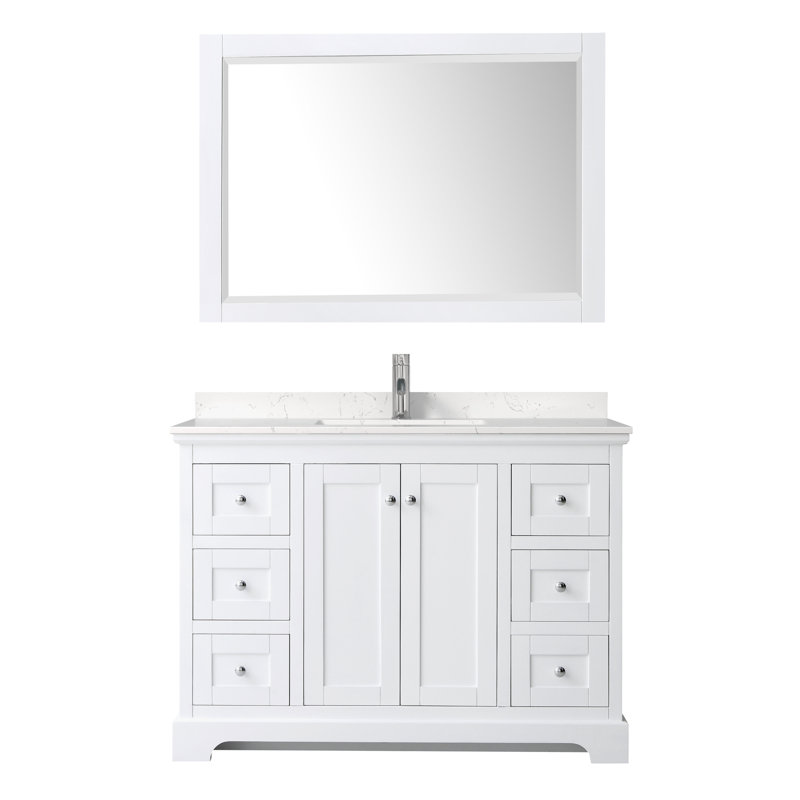 Avery 48'' Single Bathroom Vanity with Marble Top, Carrara Cultured Marble, White, Polished Chrome