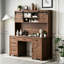 Bureau de direction avec huche et station de charge, bureau d'ordinateur avec 2 portes de grange coulissantes, 5 tiroirs et armoire de rangement avec tablette réglable à 3 positions-1733476769