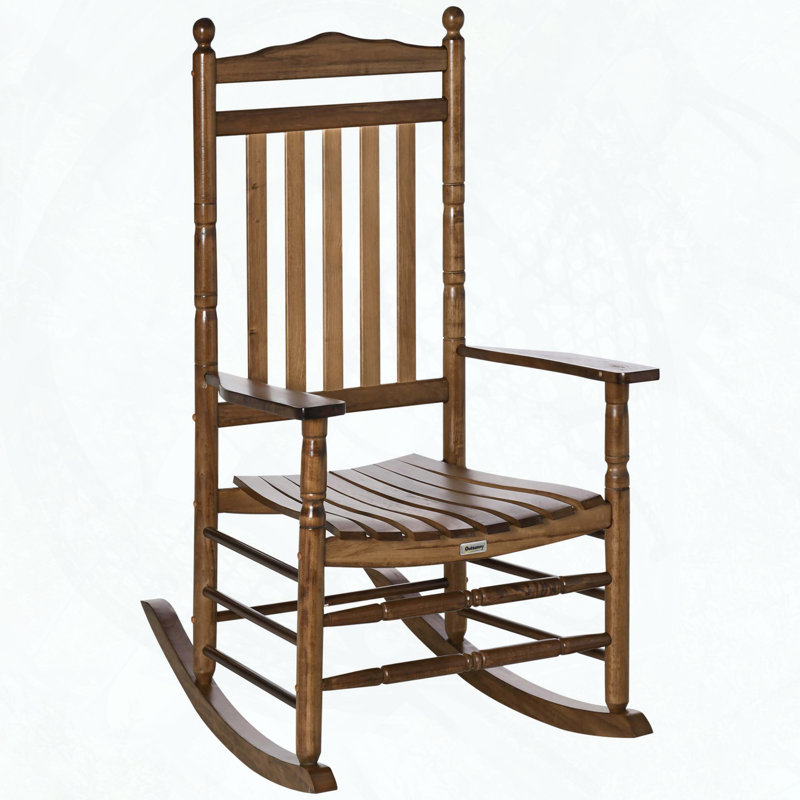 Chaise berçante en bois à haut dossier Outsunny, Brun