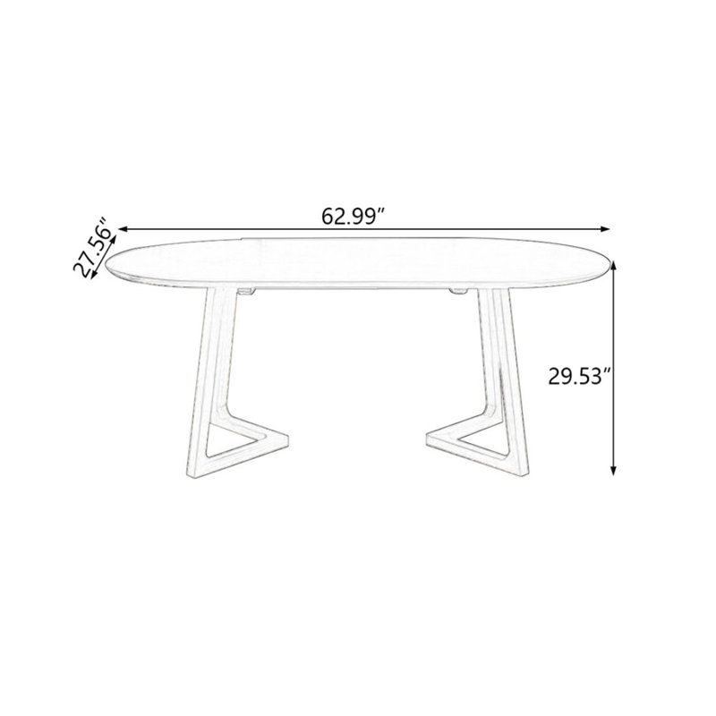 Bureau ovale en bois massif, 29.53" H x 62.99" W x 27.56" D