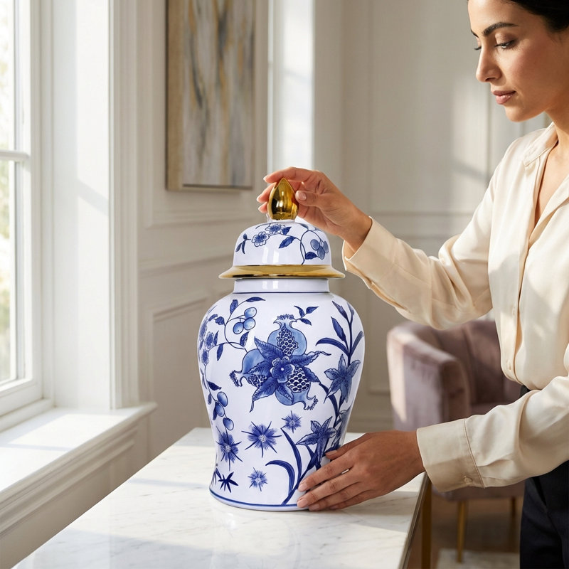 Pot à fleurs en céramique avec couvercle amovible Noa Modern