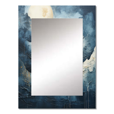 Black And White Mystic Moonlight Mountain River - River Mirror, Blue Decorative Wall Mirror, Printed Metal Art