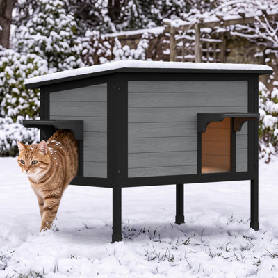 Outdoor Feral Cat House Solid Wood Heated Cat House & Heating pad