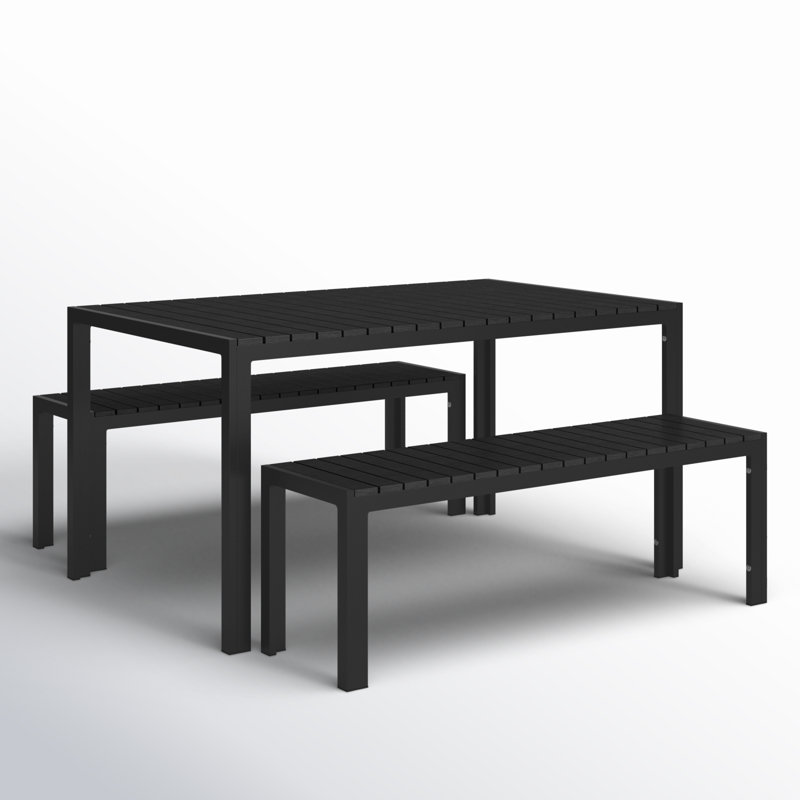 Joel Rectangular Aluminum Patio Dining Set with Polyresin Top , Black
