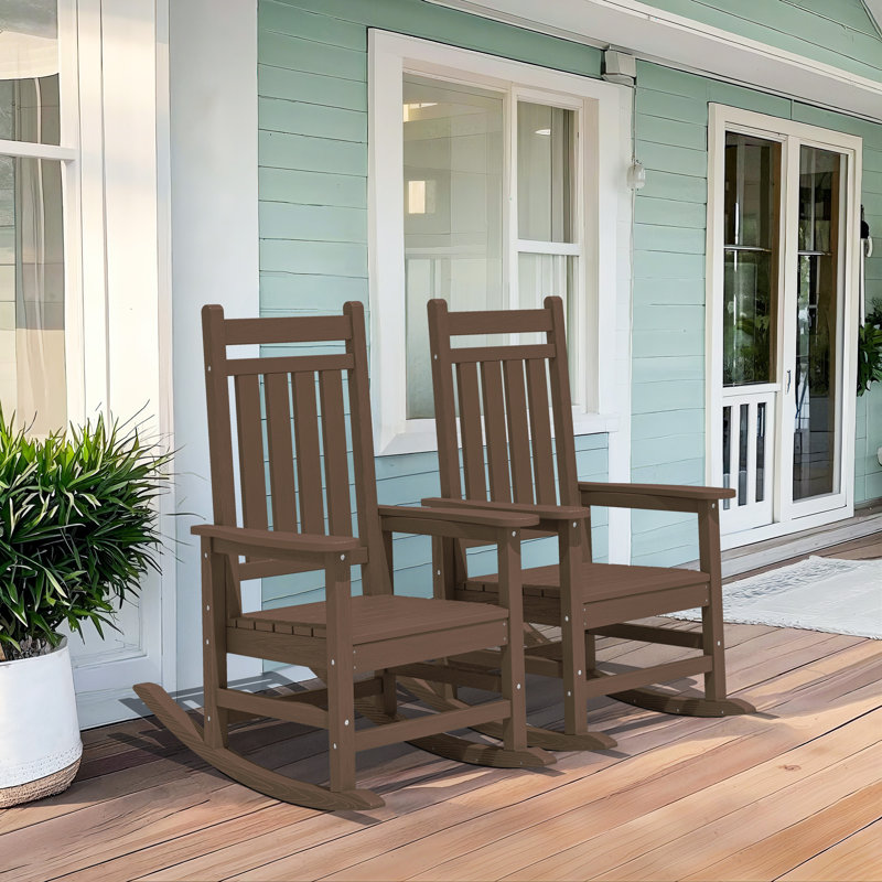 Chaise Adirondack à bascule en PEHD Wolak (ensemble de 2), Brun