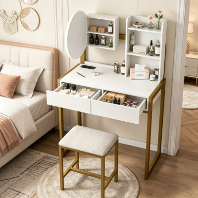 Ensemble de coiffeuse avec tabouret miroir à DEL et prise de courant pour chambre à coucher