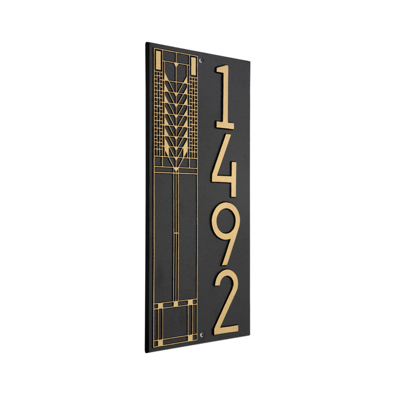 Frank Lloyd Wright, arbre de vie, plaque verticale moderne, standard, 1 ligne, Noir / or, Oui, Or