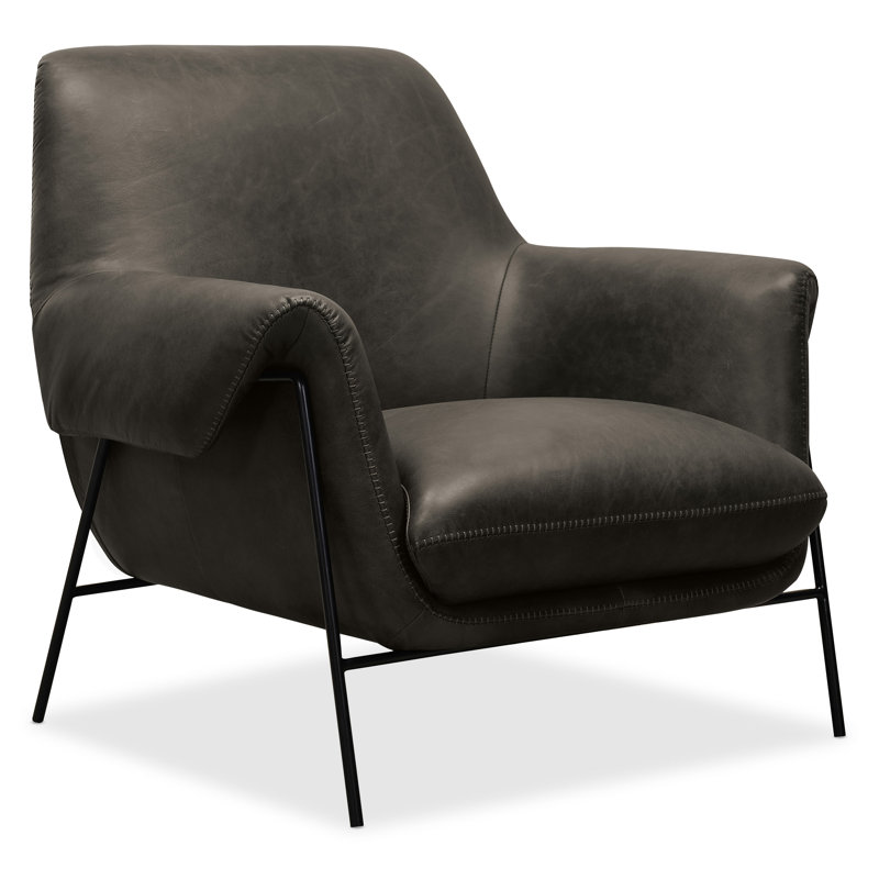 Ambroise Metal Frame Club Chair, Charcoal Top Grain Leather