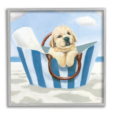«Stupell Industries Puppy at Beach Landscape», art mural sur toile par James Wiens