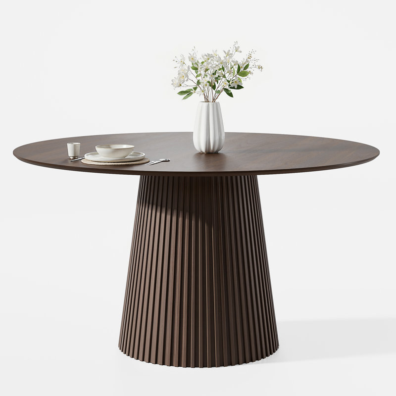 Solid Wood Round Pedestal Dining Table, 29.3" H x 52" L x 52" W, Walnut
