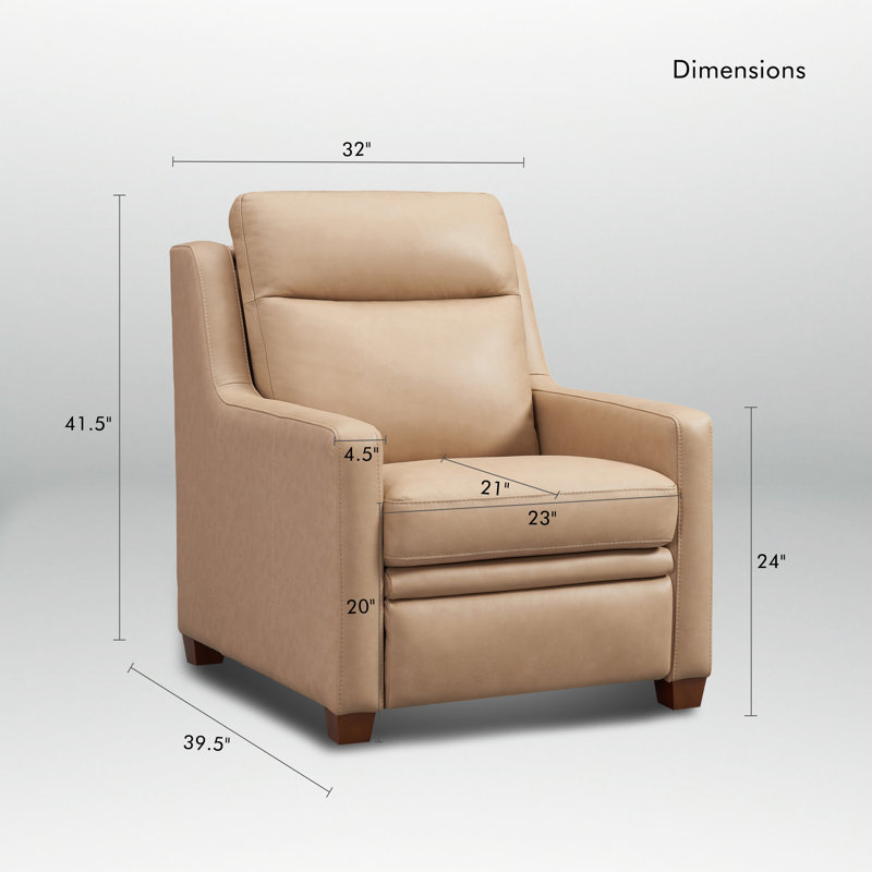 32" Genuine Leather Power Recliner With Zero Wall with Concealed Footrests, Wheat