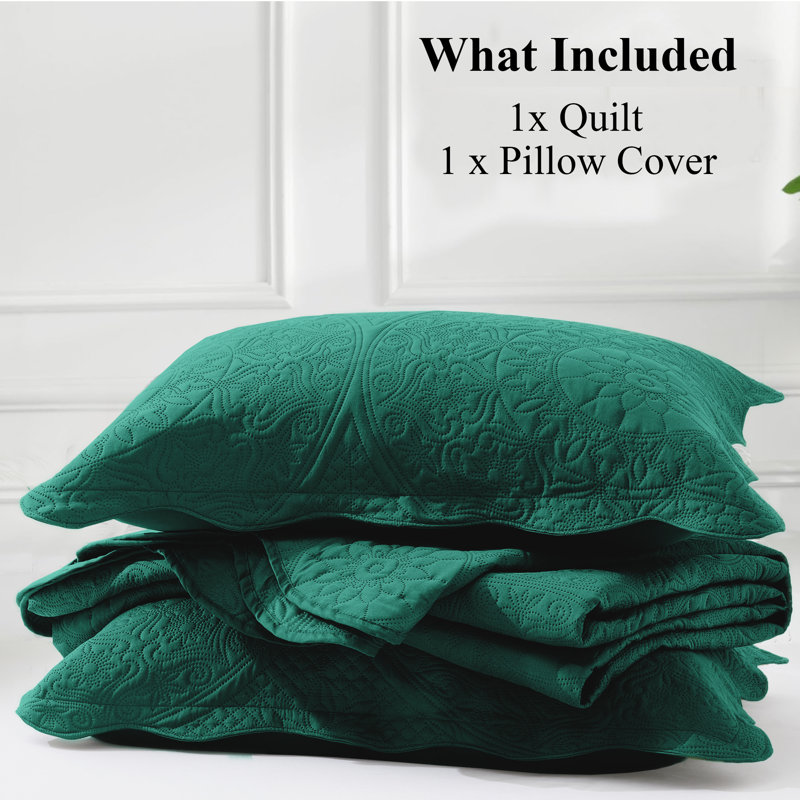 Floral Embossed Quilt Set, Emerald, Twin Bedspread + 1 Standard Sham