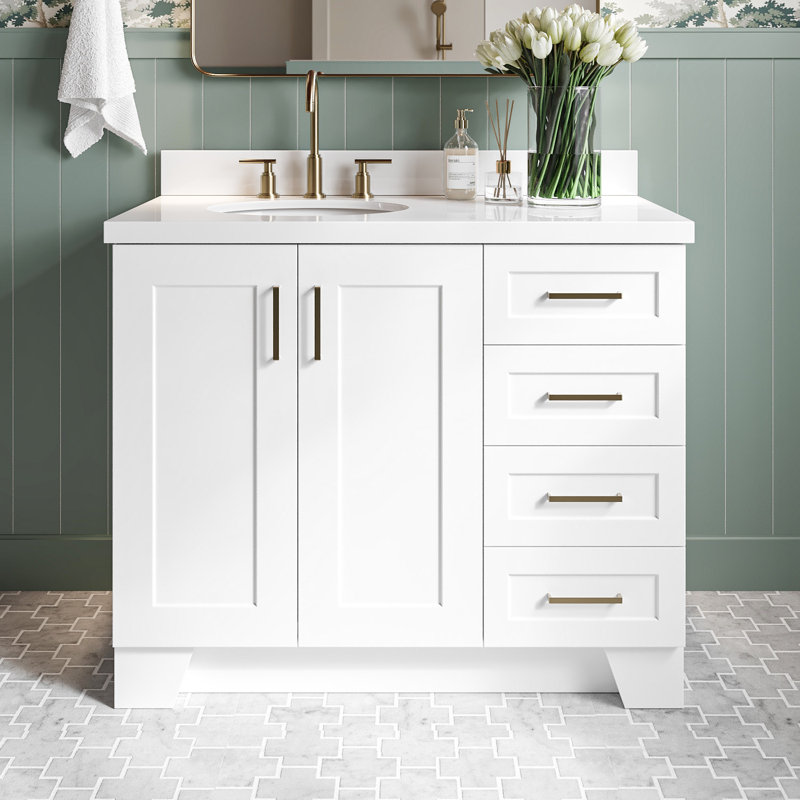 43 IN.  Single Bathroom Vanity, White, Oval, Left 