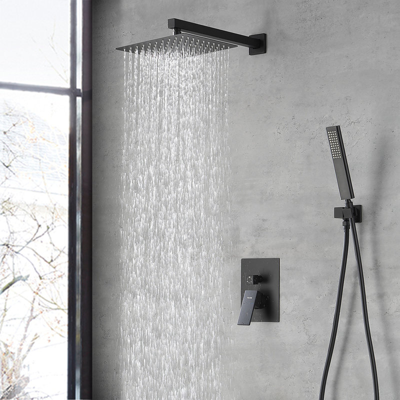 Male NPT Shower System, Shower Faucet Set For Bathroom Shower Fixtures With Rain Shower Head And Handheld (Pressure Balance Shower Trim Valve Kit Included)