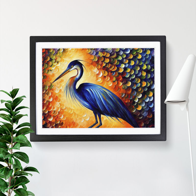 Heron Bird Abstract Vol.4 - Single Picture Frame Painting, 34cm H x 46cm W x 2cm D, Black