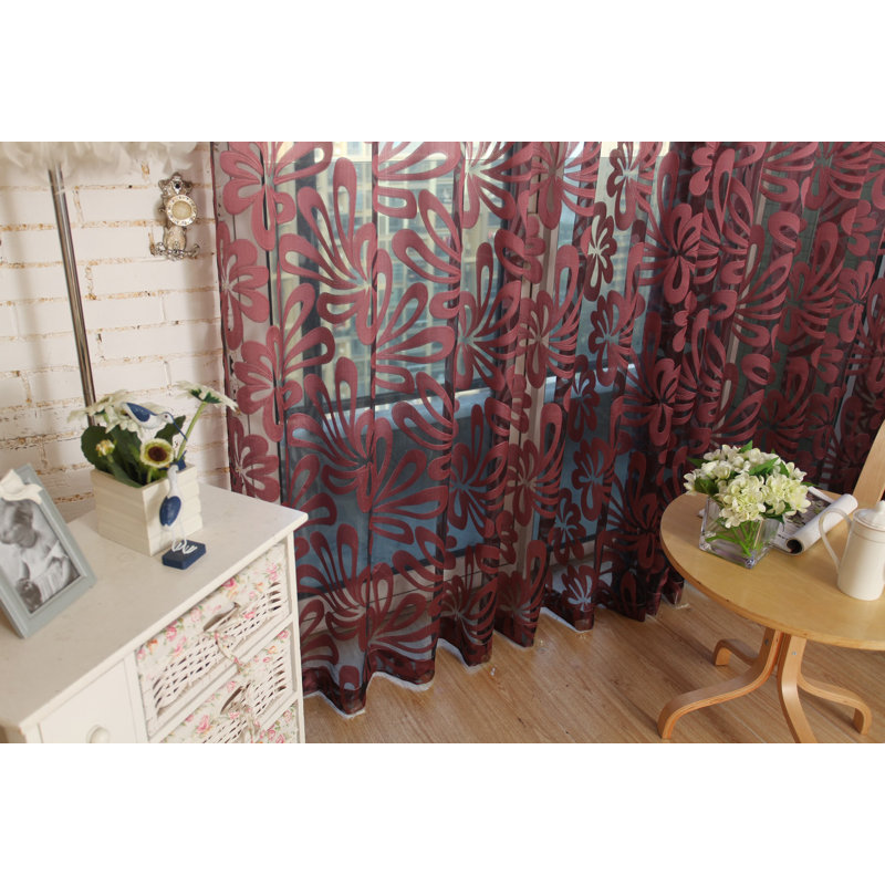 Rizzi Polyester Blend Sheer Curtain Single Panel, Maroon