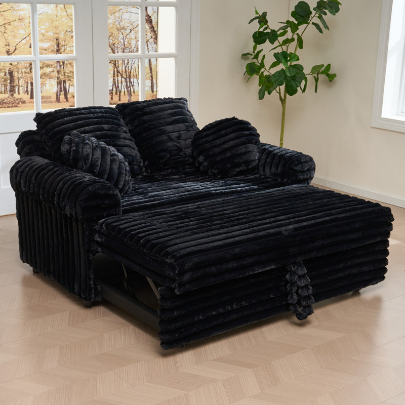 Round Armrest Small Sofa Comfortable Short Plush Sofa Bed With Removable Cushion, Black