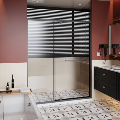60 In By 72 Pivot Shower Door, 1/4 Inch Thick Tempered Glass, Black Aluminum Frame, Bottom Sealing Strip For Waterproof, Reversible Installation X Glass With , High - Quality Hinges And Handles,