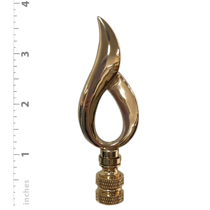 Modern Flame Lamp Finial, Polished Brass