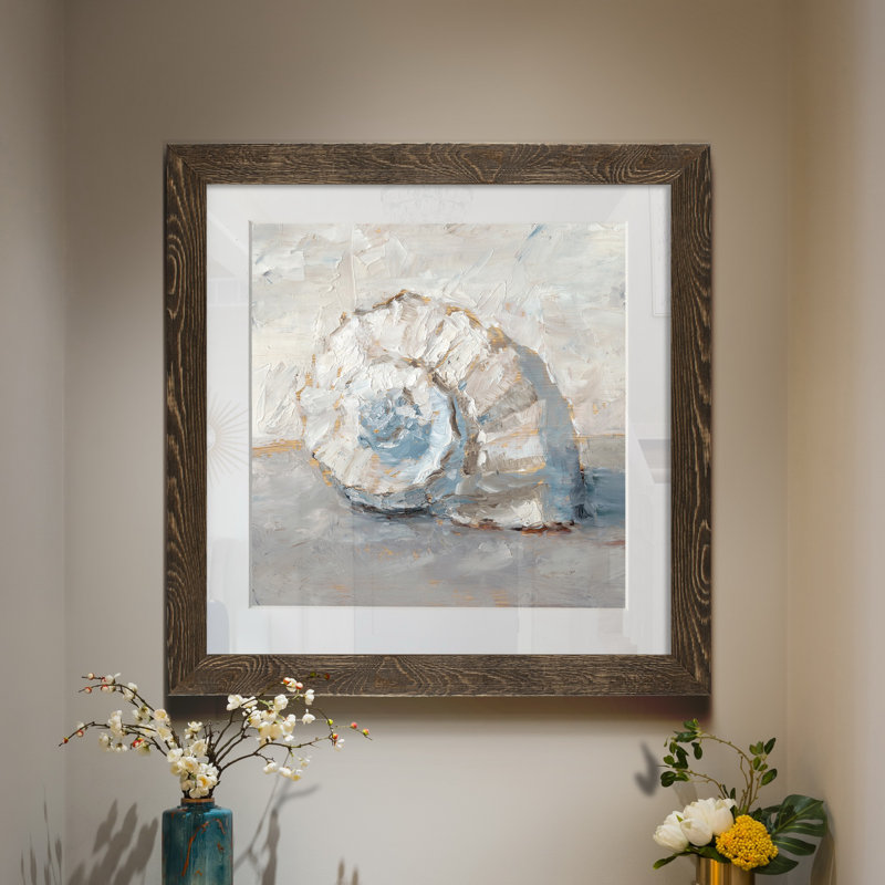 " Blue Shell Study III ", Walnut Framed Canvas, 31.5" H x 31.5" W x 1.5" D