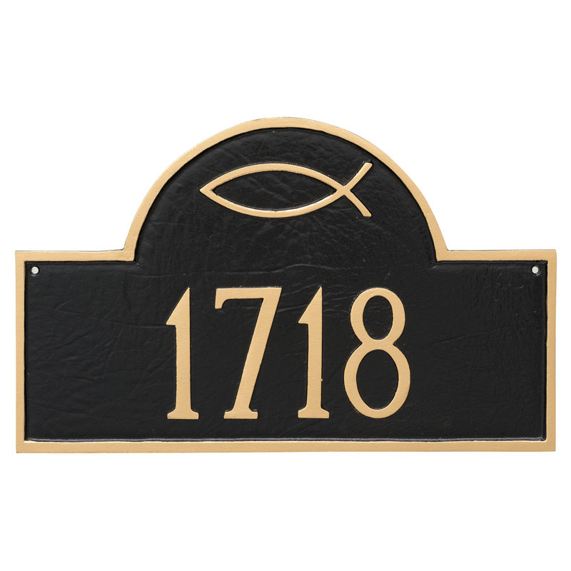 Plaque d’adresse murale sur 1 ligne icthus, Fer suédois / Noir, Oui