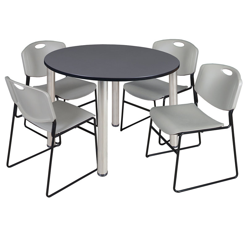Plateau de table Kee, 4 chaises empilables, Chrome, Gris
