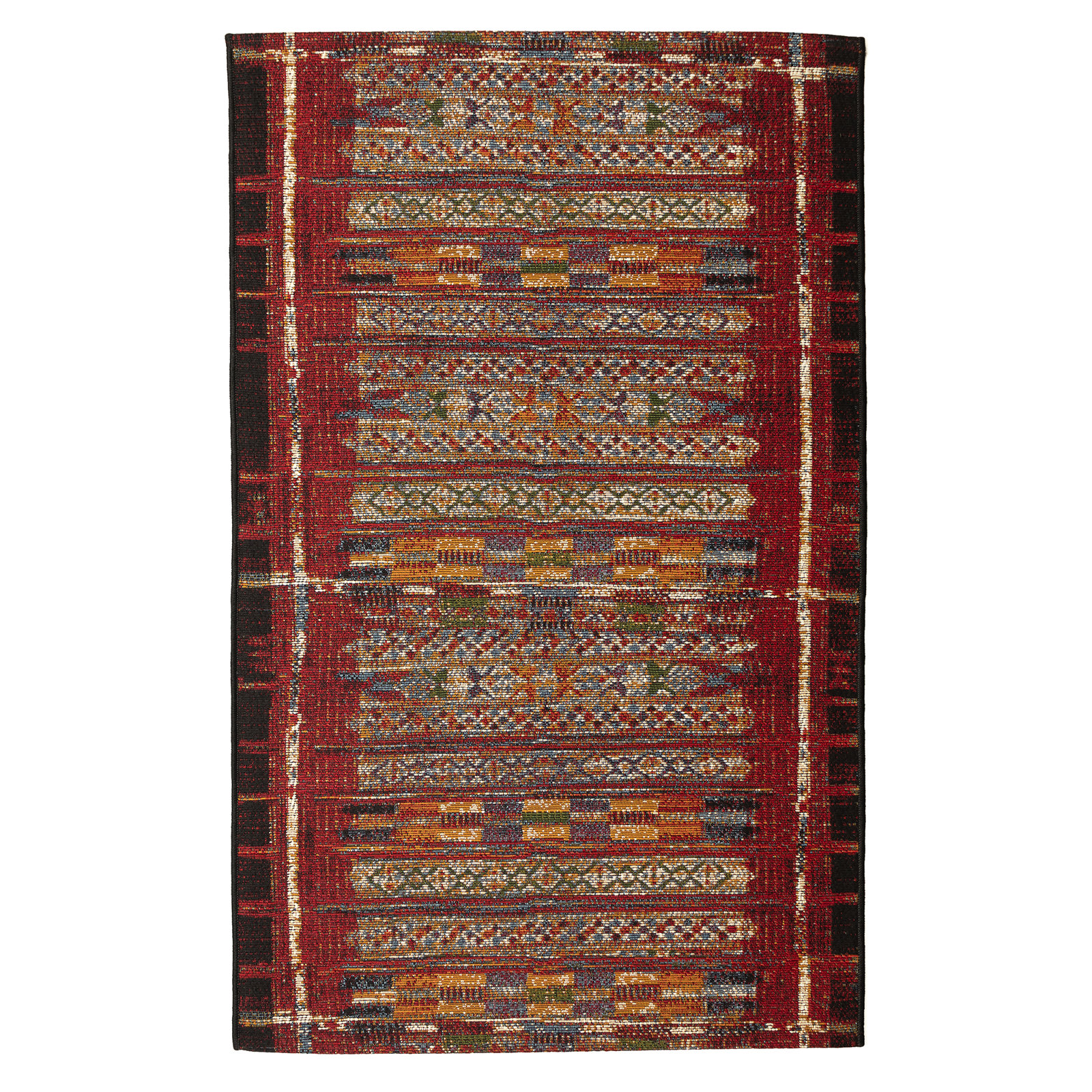 Sesena Red Striped Outdoor Rug, Rectangle 3'3" x 4'11"