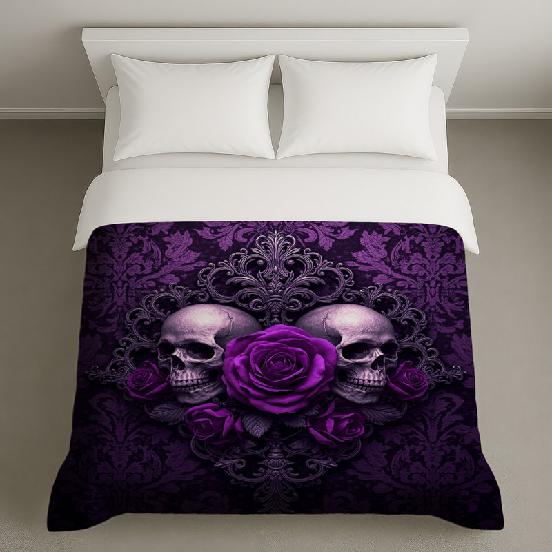 Housses de couette mauves crânes et roses, Twin