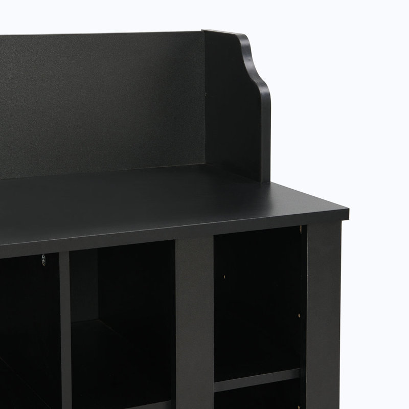 Shoe Storage Bench with Shelves and 4 Hooks, Black