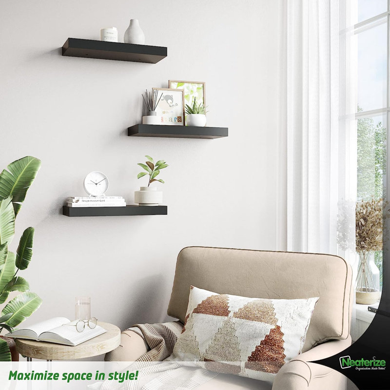 Ehva 3 Piece Floating Shelf, 14.9" H x 5.83" W x 1.4" D, Black