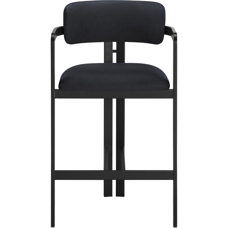 Tabouret de comptoir Asenath, Noir mat, Cuir végétalien noir