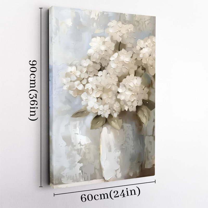 Art mural sur toile encadré en 2 dimensions, hortensias blancs, vase en céramique, impression sur toile impressionniste, reproduction d'art sur toile, décoration idéale, cadeau idéal