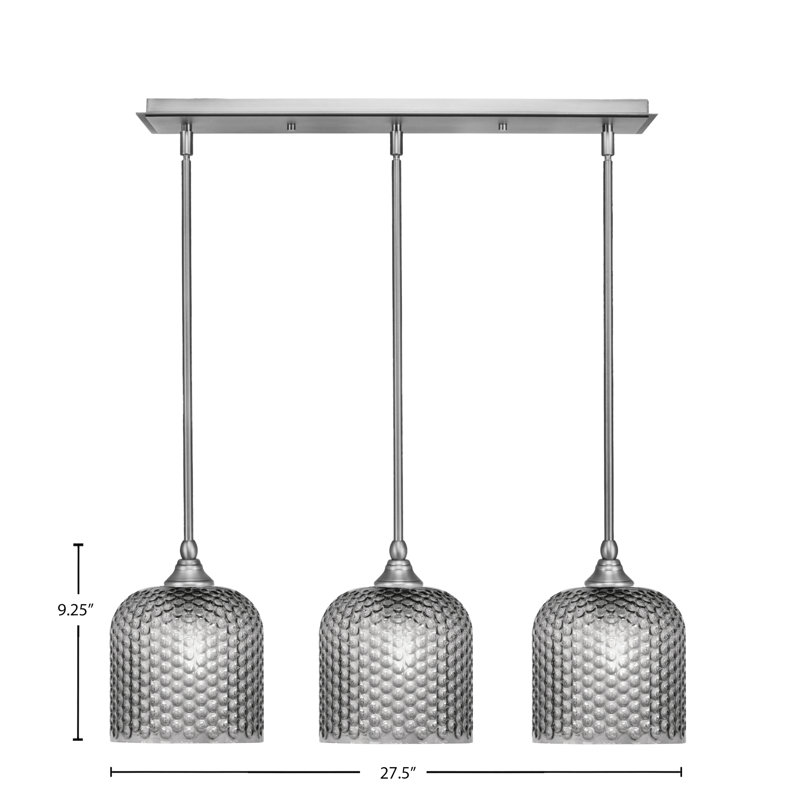 Luminaire suspendu linéaire sur pied 3 lumières avec verre texturé fumé de 7 po, Nickel brossé