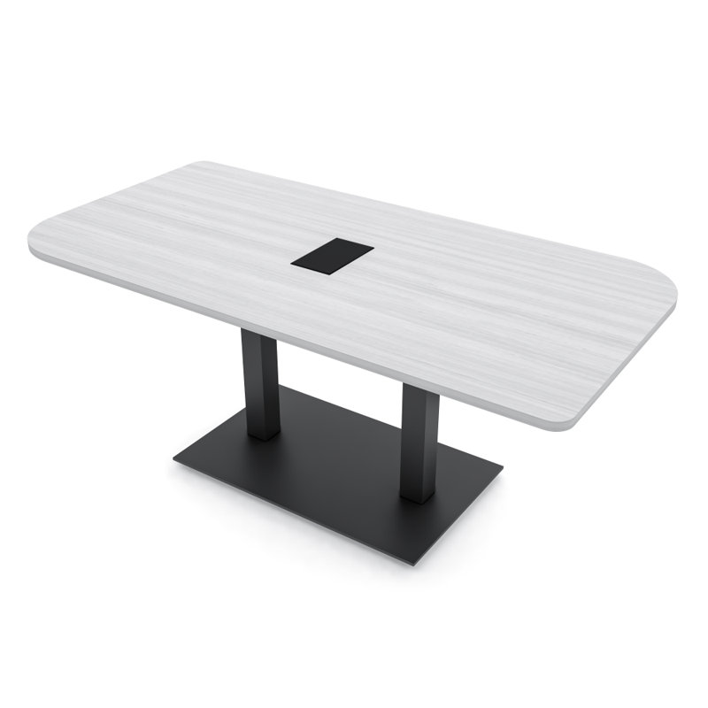 Table de conférence Ogren Duo avec double base en métal | Unité électrique, L 72 po x l 36 po, Cyprès blanc, Noir mat