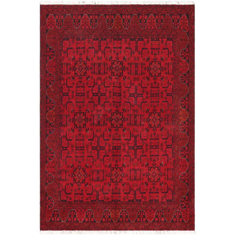 Tapis oriental rouge / noir en laine noué à la main 4 pi 11 po x 6 pi 4 po Cremeans