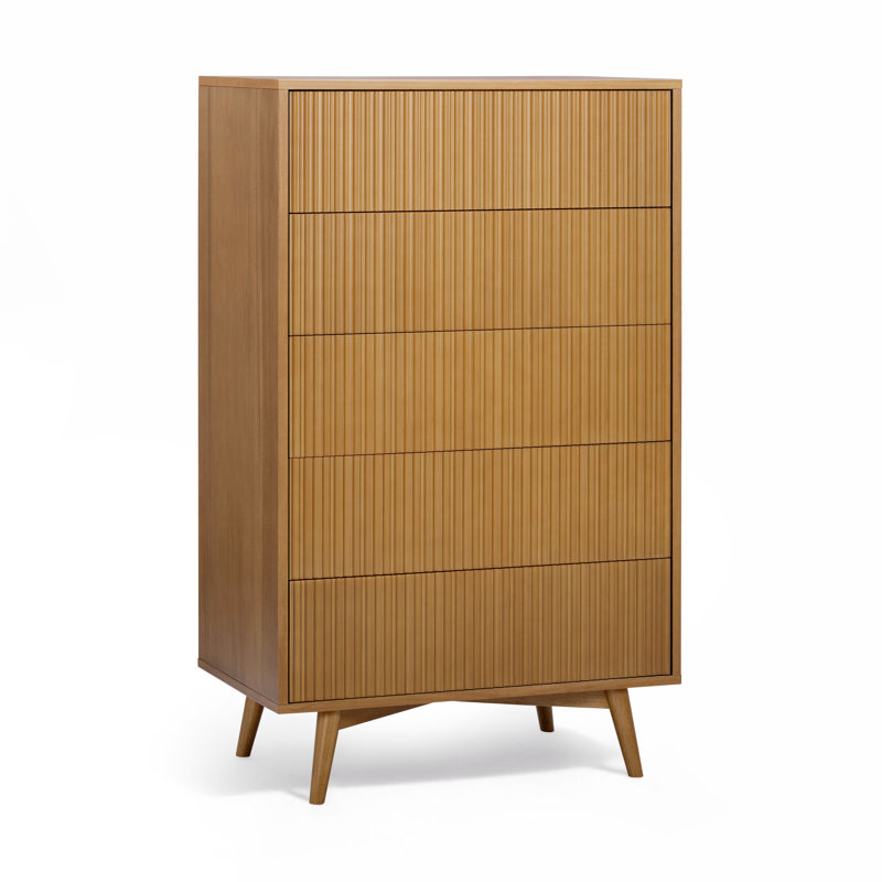 Solid Wood 76 cm W Chest of 5 Drawers, Natural